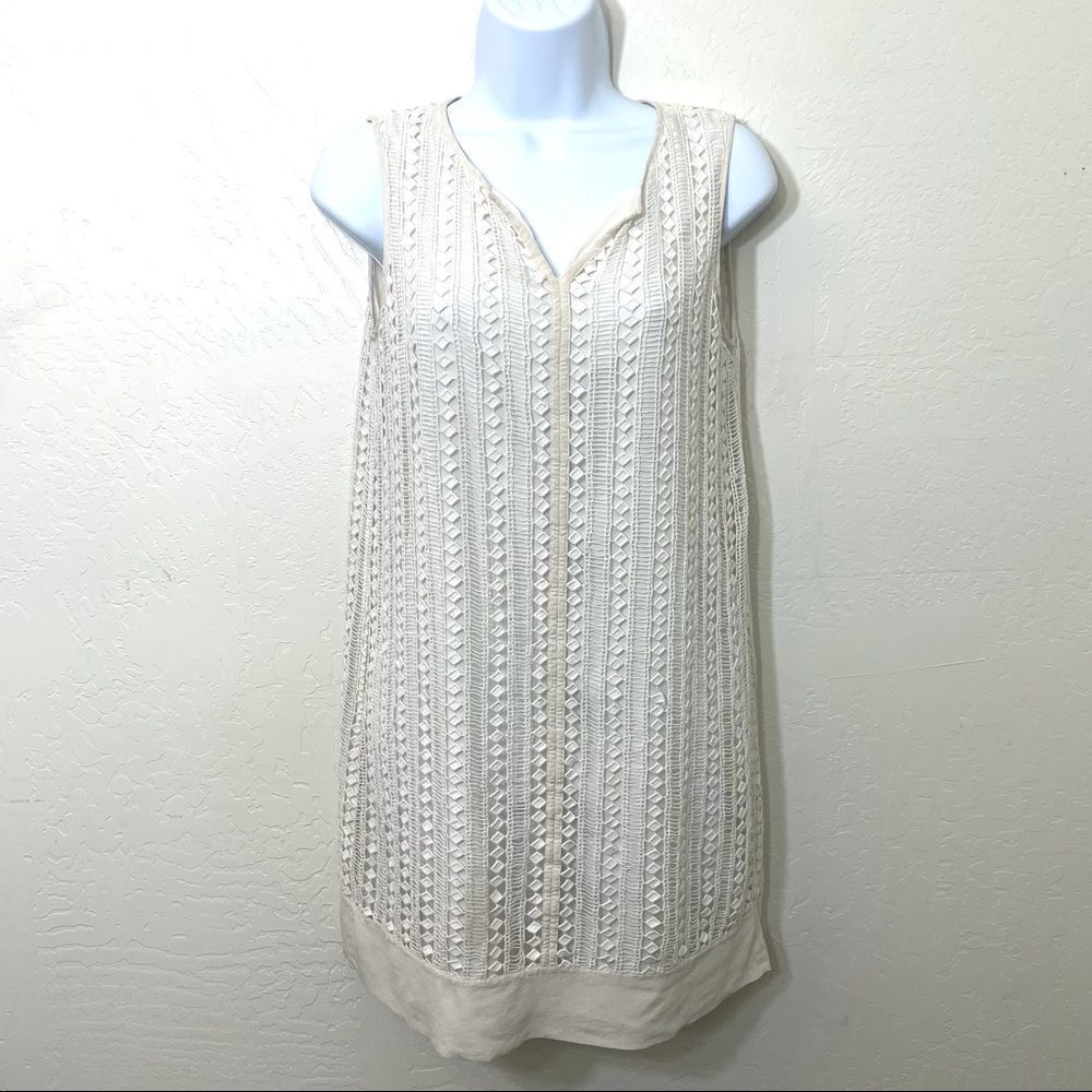 Massimo Dutti Off White Sleeveless Mini Shift Dress size 6